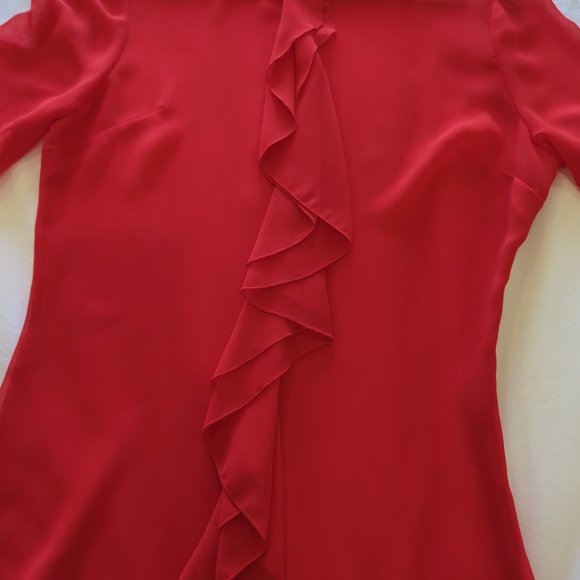 Sisley Red Sheer Mini Dress with Ruffles - Size M - Picture 2 of 5